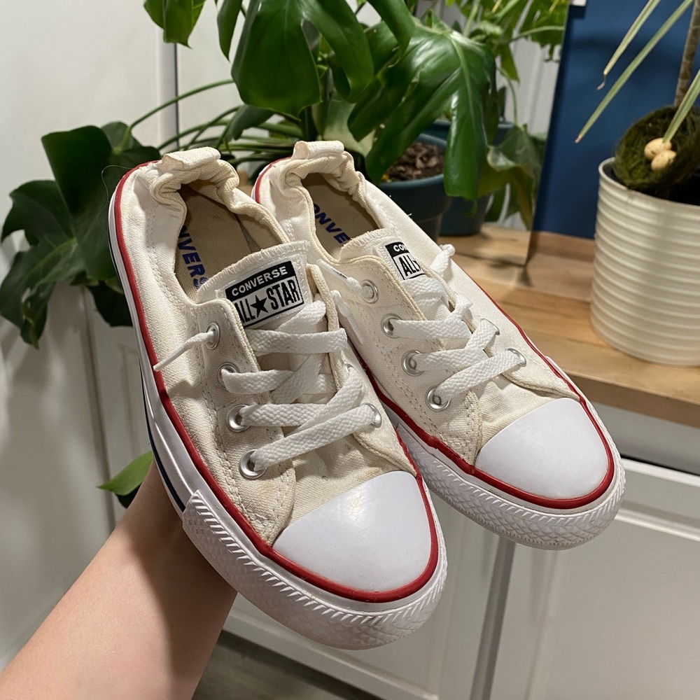 US 8 White Converse Slip Ons